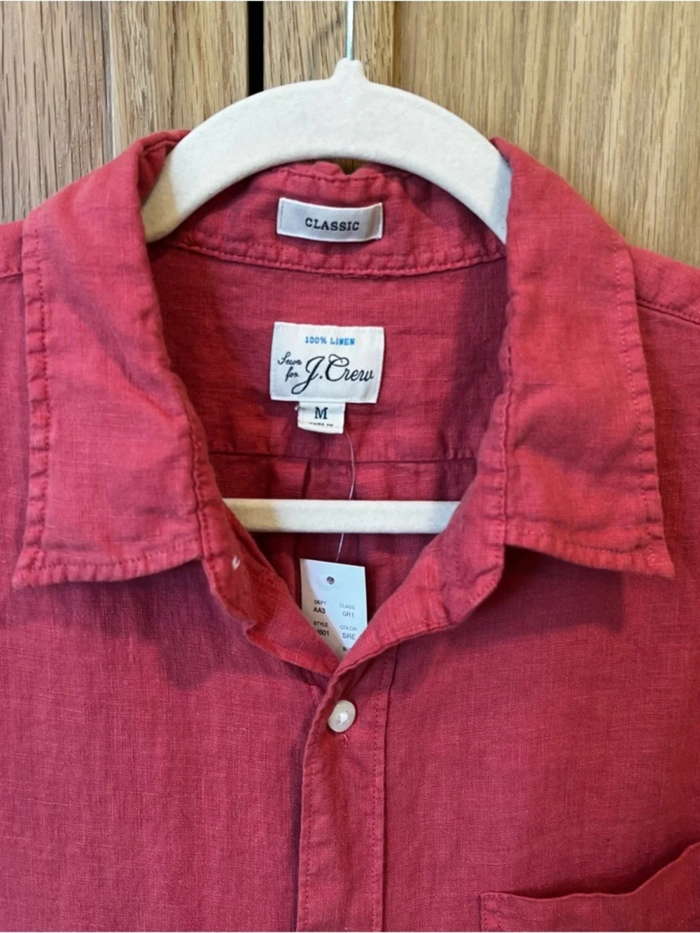 J. Crew Classic Fit Linen Button Front Shirt Red Size Medium NWT Spring Preppy
